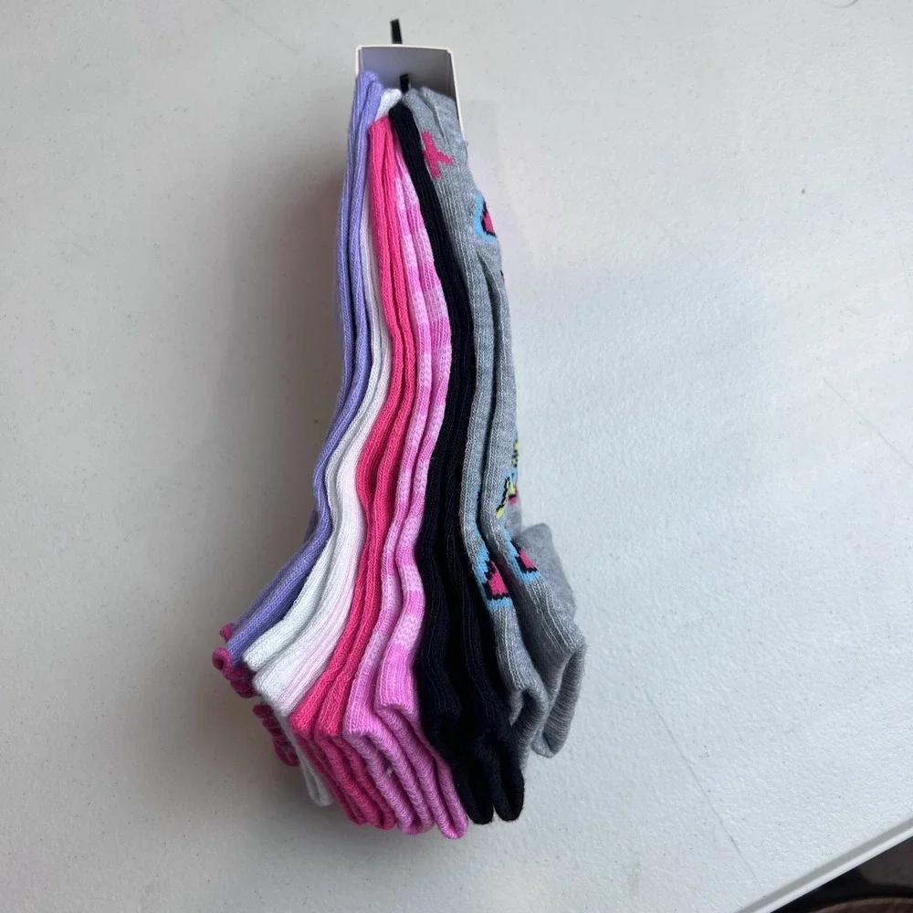 Betsey Johnson Womens Quarter Crew Socks 6 Pair Pink Purple White Gray Size 5-10